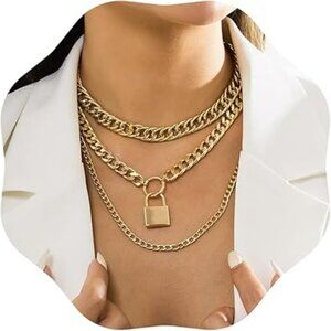 Chunky Cuban Chain Necklace Punk Layered Choker Necklaces Link Chain Fashion